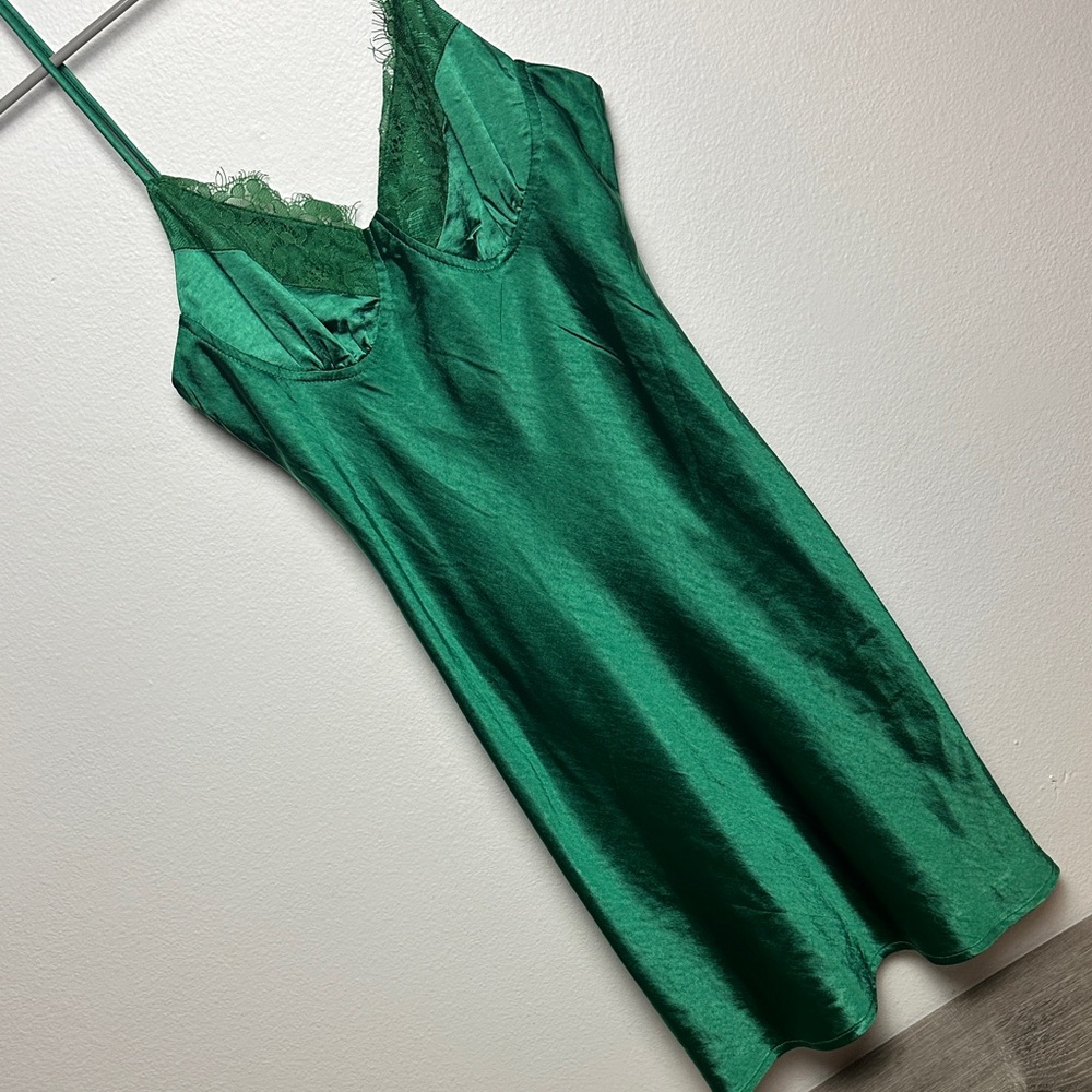 Kiss The Sky Green Silky Slip Mini Dress
